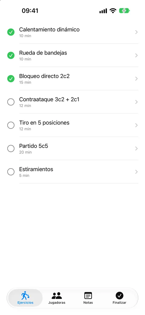 Ejercicios de la sesión de hoy, con los ya hechos marcados